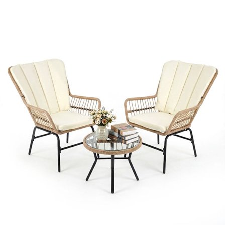 3-osainen PE-rottinki-terassikalustesetti tyynyillä, beige