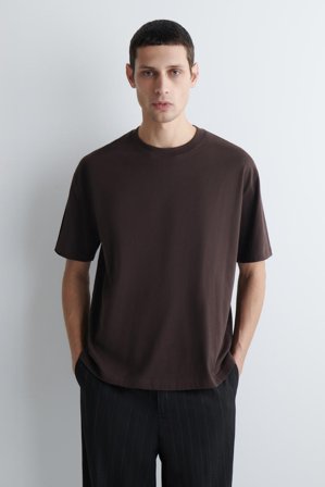 COS Men's Relaxed Lightweight Cotton T-Shirt in Brown