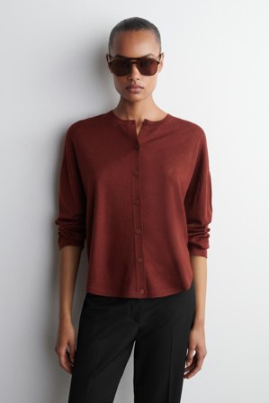 COS Women's Circle Cut Merino Wool Cardigan Sweater in Orange