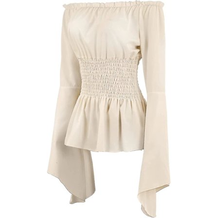 Kvinde Renæssance Bluse Top Korset Talje Bælte Middelalderlig Victoriansk Off Shoulder Langærmet Skjorte Pirat Cosplay Kostumer -a