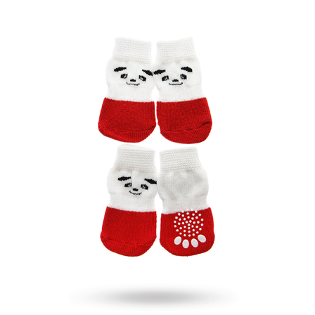 Urban Pup - Panda Röd/Vit - Hundstrumpor med antiglid- Hundskor & hundstrumpor hos Doggie.se