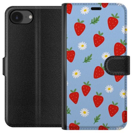 Kompatibelt Plånboksfodral till Apple Apple iPhone 16e Jordgubbar jordgubbar tryck sommar bär blommor prästkragar svensk midsommar retro design kö