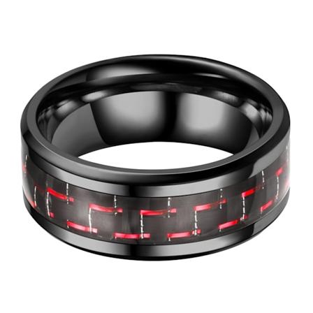 Rostfritt stål ring finpolering slät yta unik fashionabel herrring för fester svart och röd randig 18mm