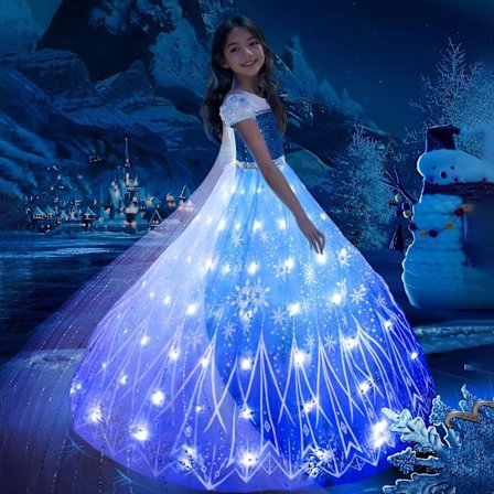 Uporpor Frozen Princess Elsa LED Lysende Kjole Til Piger Børn Cosplay Festtøj Sne Dronning Karneval Julebalkjole Kun Kjole Med Lys