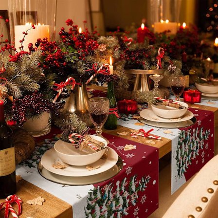 Juledug, Jule Snefnug Elg Rustik Dug til Julefødselsdagsfest Køkken Spisebord Boligindretning