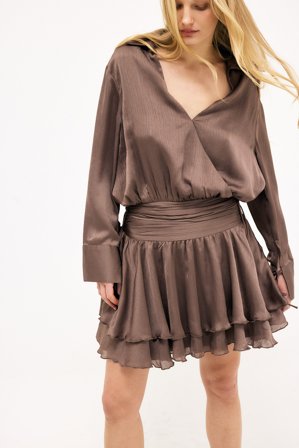 NA-KD Ruched Waist Mini Shirt Dress - Festkjoler - Brun - EU 36