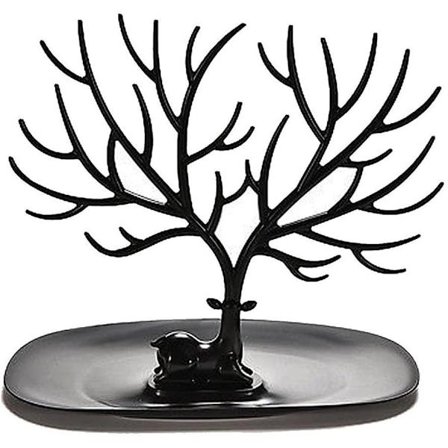 Smykkeholder Hjortetræ Smykkestativ Display Øreringe Halskæde Holder Smykkestativ Stativ Opbevaring Sort