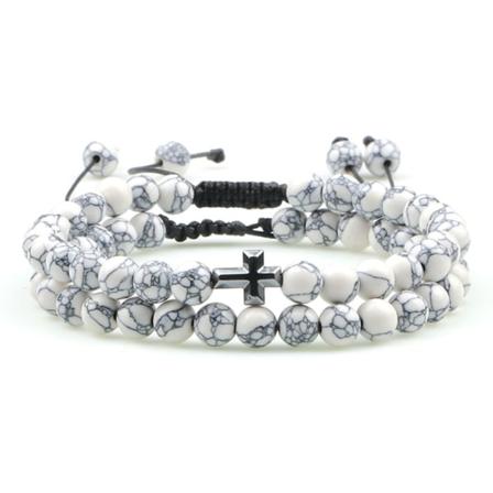 Exklusivt Hög Kvalitet Kors Kularmband Vit/svart