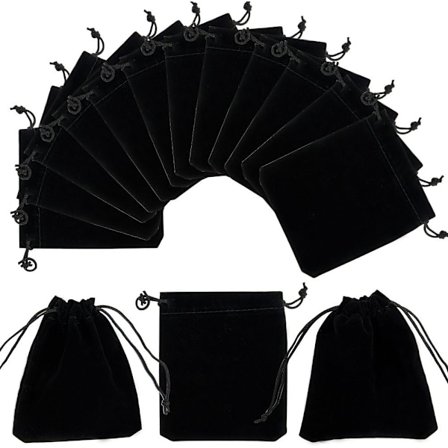 Sæt med 50 fløjlsposer med snørelukning, smykkeposer i sort