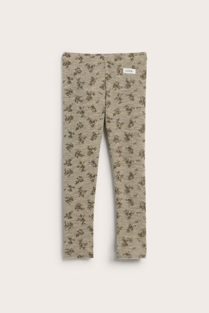 Newbie | Blomstrete leggings i merinoull | Melert beige