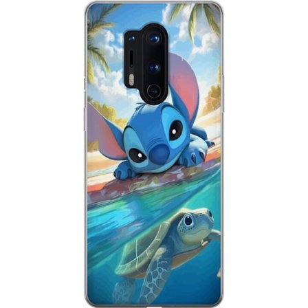 Yhteensopiva Puhelinkuori OnePlus OnePlus 8 Pro Stitch kilpikonnalla - söpö sininen avaruusolento trooppisessa rantaympäristössä Disneyn tapaan