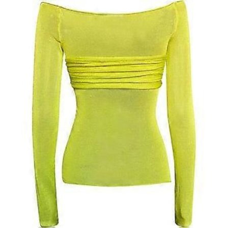 Naisten pitkähihainen paita, peruslyhyt toppi, muodikkaat 2024 aluskerrokset, venyvä, slim fit, Y2K-toppi, mesh-verkko, läpikuultava T-paita (Vihreä, 