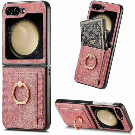 Samsung Galaxy Z Flip 6 -lompakko-kotelo, ohut PU-nahkainen iskunkestävä kotelo renkaalla ja korttipaikalla Galaxy Z Flip 6 5G 2024:lle