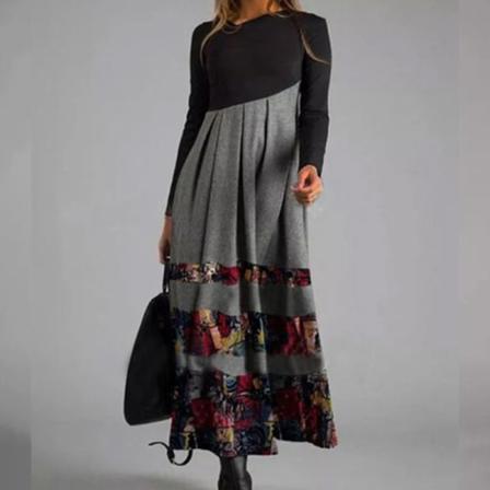 Kvinnor Vintage Maxiklänningar Sfloral Print Swing V Neck Lång Klänning
