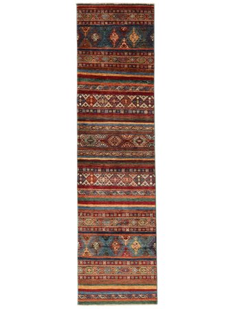 Handgeknüpft Shabargan 83X314 Wollteppich Schwarz/Dunkelrot Klein