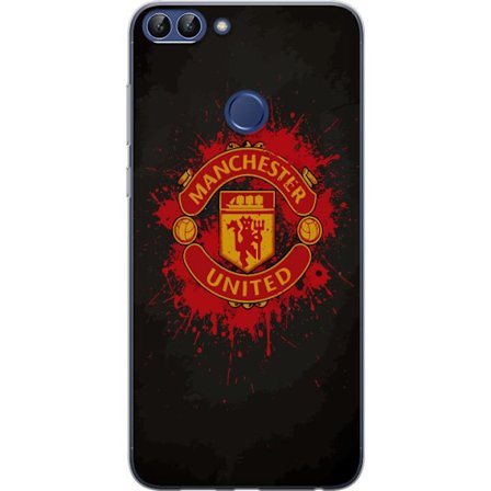 Yhteensopiva Puhelinkuori Huawei Huawei P smart Manchester United logo punaisella ja keltaisella värillä, raikas urheilullinen tausta