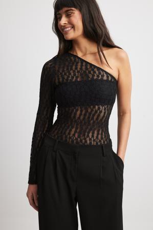 NA-KD Haut asymétrique en dentelle - Tops habillés - Noir - Small