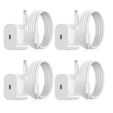 iPhone-oplader - Hurtigoplader - Adapter + Kabel 20W USB-C Hvid 4-pak