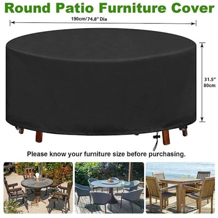 Pyöreä puutarhapöydän suojus 230 x 110 cm, vedenpitävä puutarhakalusteiden suojus, 420D Oxford-pressu, pyöreä ulkopöydän suoja