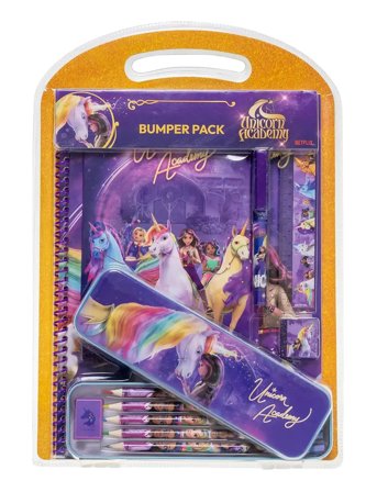 Unicorn Academy, Bumper Sæt Med Tinæske, Notesbog Purple Euromic