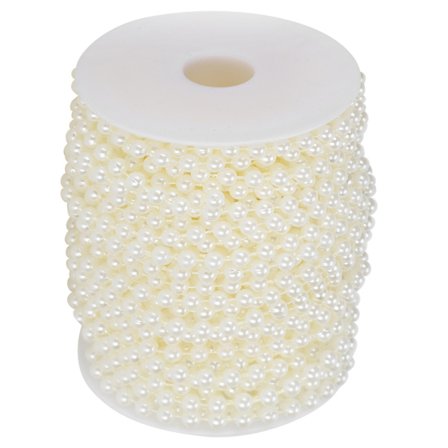 Kunstig perleperle guirlande streng rund DIY dekoration håndværk beklædningsgenstande tilbehør 6mm 25Meter/RulleBeige