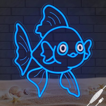Neonskilte til vægindretning Lucky Blue Guldfisk LED-skilte til vægkunstindretning Havtema Restaurant Hjemmebar Køkken Spisestue Soveværelse 