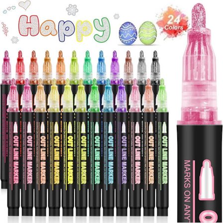 24 värin taikaglitterkynät - metallinhohtoiset ääriviivageelikynät scrapbookingiin, pääsiäisaskartelusetti lapsille 24 väriä-FF- 24 colors