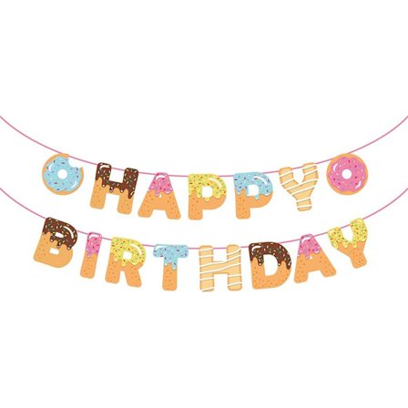 Donitsit Onnittelemme Syntymäpäiväbanneri, Donitsijuhlan Koristeet, Tyttöjen Donitsiseppeleen Viirinauha