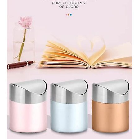 Mini skrivebordsbøtte med lokk. Børstet rustfritt stål svingbøtte. Søppelbøtte liten