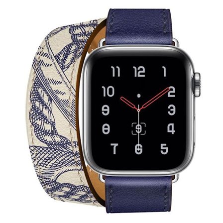Apple Watch Series 5 44mm kuvioitu aito nahkainen kellonauha - Sininen