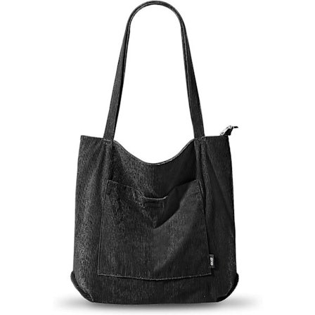 Kalidi Corduroy Tote Bag med glidelås Vanntett Cord Tote Bag for kvinner med lommer Romslige skulderbager Håndvesker for skolearbeid