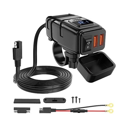 Moottoripyörän USB-laturi, 6.8A pikalataus 3.0 kaksois USB-moottoripyörän puhelimen laturi jännitteenmittarilla ja päällä