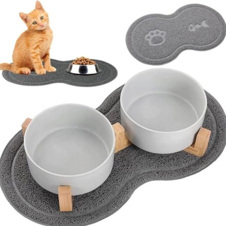 Anti-sklimatte - Anti-sklimatte for hund og katt - Skålbunn 46x26 cm - Gulvbeskyttelse og matrengjøring - Fiskefotavtrykkdesign