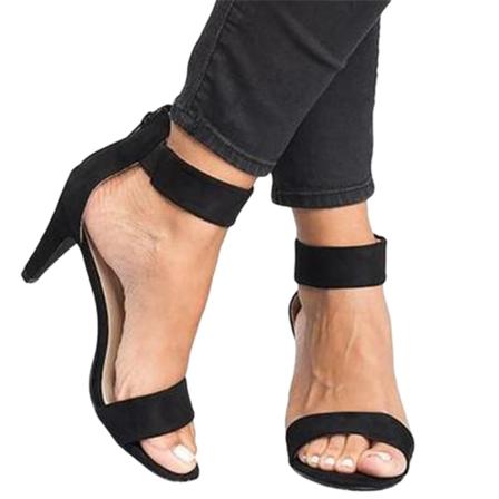 Kvinnors skor med öppen tå Enkelband Ankelrem Stiletto Mid Heel Sandal Back Dragkedja black 40