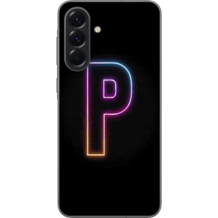 Kompatibel Mobilcover til Samsung Samsung Galaxy A56 Minimalistisk neonbogstav P i farvegradient og lyseffekt mod sort baggrund i digital neonstil