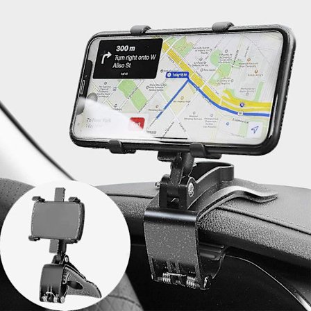 Biltelefonholder 360 graders rotation, instrumentbræt mobiltelefonholder til GPS og 4-7 tommer smartphones (sort)