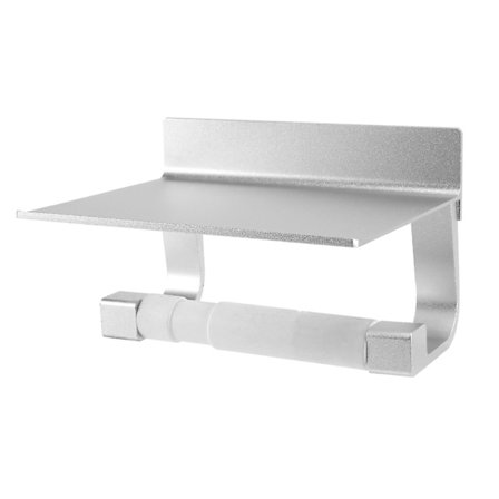 Toiletpapirholder med hylde - Badeværelsespapirholder - Toiletpapirrulleholder - Vævsæsker - Sølv