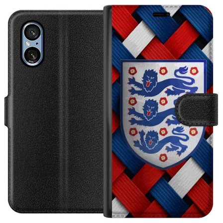 Yhteensopiva Lompakkokotelo Sony Sony Xperia 5 V Graafinen Englanti-aihe heraldisilla leijonilla ja punaisella, valkoisella ja sinisellä punotulla ku