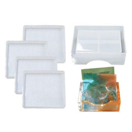 Coaster Resin Molds-4 stykker firkantede resin coaster forme med 1 af dem