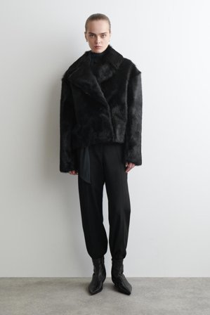 COS Women's Collared Pony Hair Effect Leather Jacket in Black