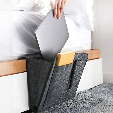 Sängficka i filt, förvaringspåse att hänga på soffan