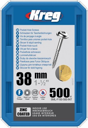 Kreg SML-F150-500 Skruv 38 mm Ø, förzinkad, Maxi-Loc 500-pack, Infästning