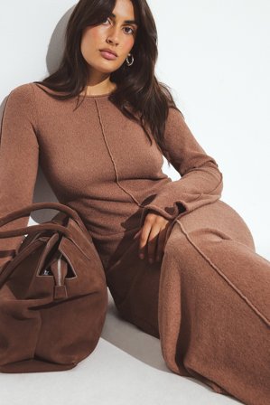 NA-KD Fein gestricktes Maxikleid - Weihnachtskleider - Braun - L