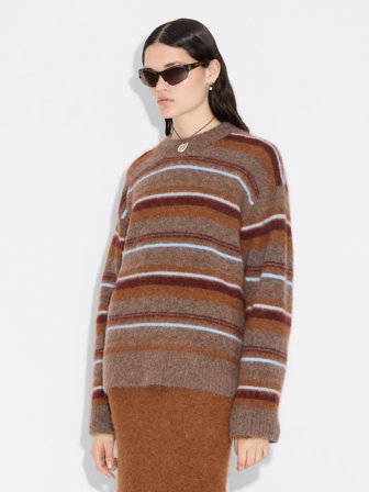 Holzweiler - Fluffy Stripe Crewneck Sweater - Brown Stripe - Womens - Small