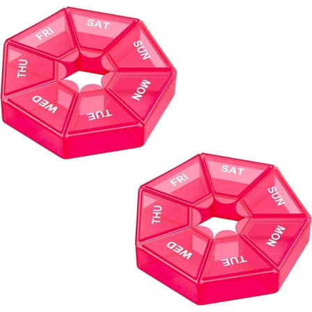 Ugentlig Pilleæske, 2-pak Bærbar Pilleboks Etui 6 farver (Syv Dage) Ny Udgave (Rød)