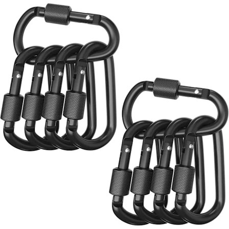 10-pak karabinhager - D-ring låsekarabinhage - Sort