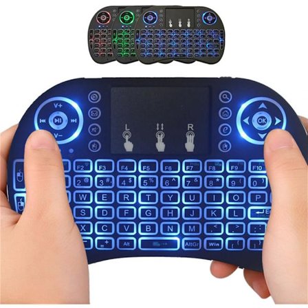 7-färgs Mini-tangentbord i8 (inget batteri) 2.4G Air Mouse Trådlöst tangentbord med pekplatta, Uppladdningsbart handhållet tangentbord för Smart TV, 