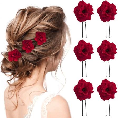 Røde roseblomster hårklemmer U-formet roseblomster hårnåler brudehårnål bryllup brudepiker hodehårnål for fest brudetilbehør