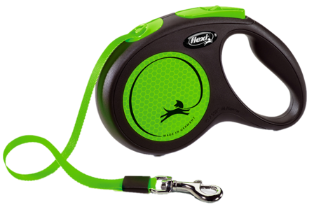 Flexi - Rullebånd New Neon Tape 5m, M max 25kg, Svart/Neon Green - Hund - Halsbånd - ZOO.no