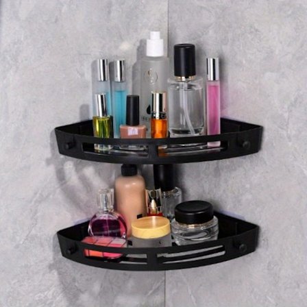 2 stk. Selvklæbende Hjørnehylde - Vægmonteret Badeværelsesopbevaring uden Boring med Hjørnehylder, Pladsbesparende Brusehylde til Badekar, Brusekabine